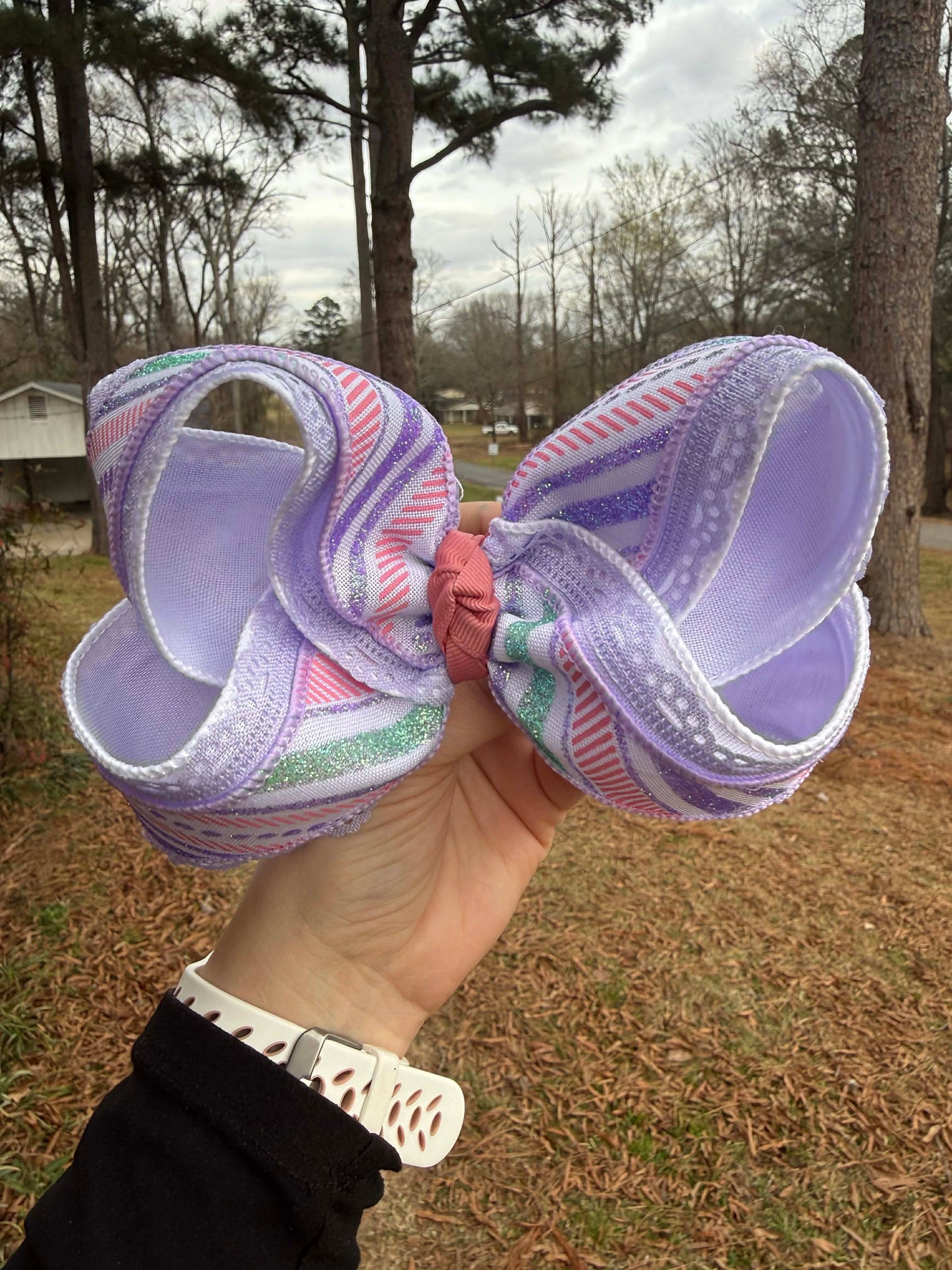 Glitter stripes, lavender and white