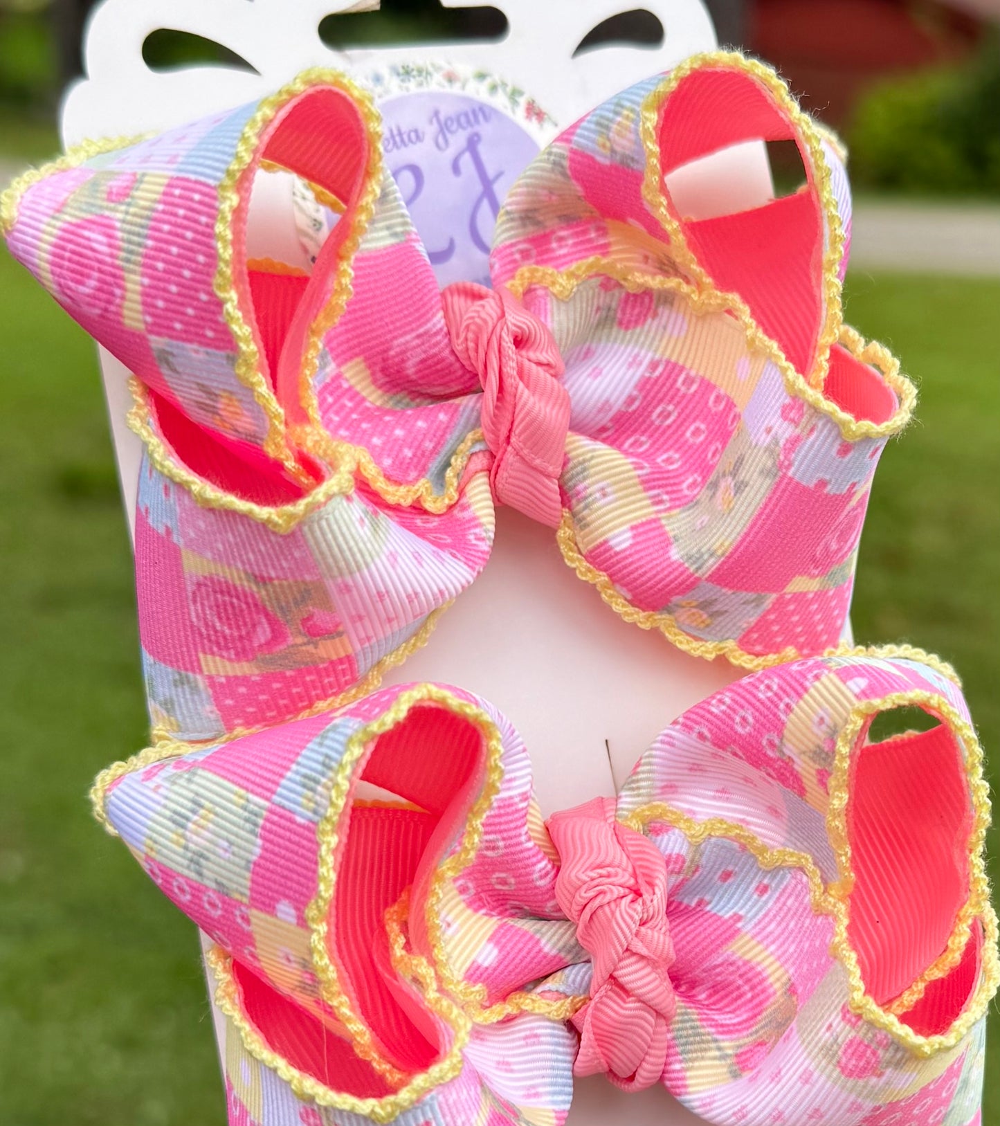Pink and yellow patch work piggies