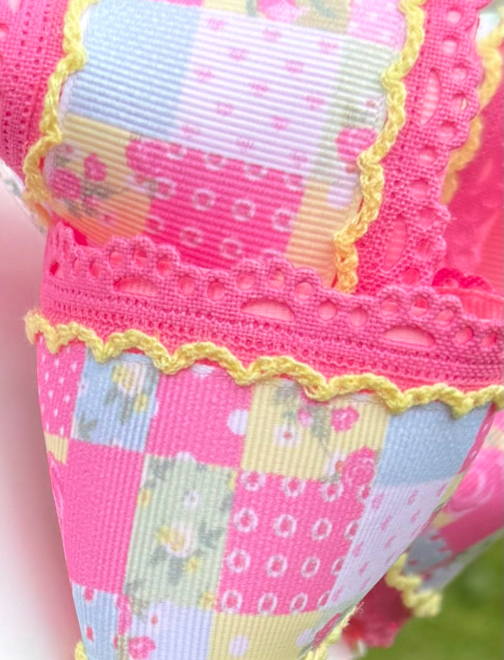 Pink and yellow patchwork 5 or 6 inch