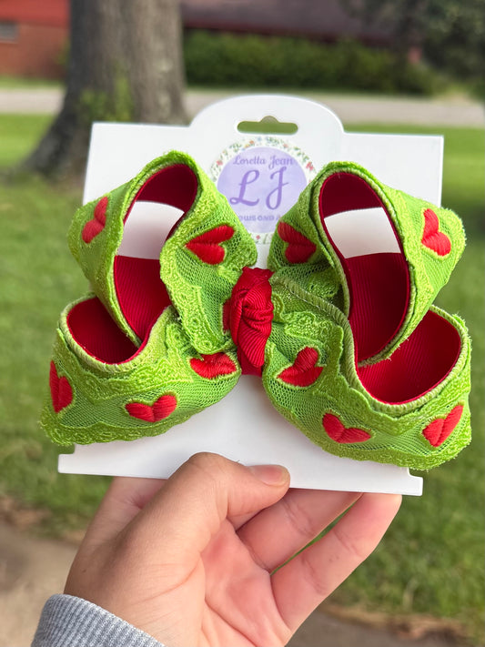 Grinch inspired Lace bow preorder