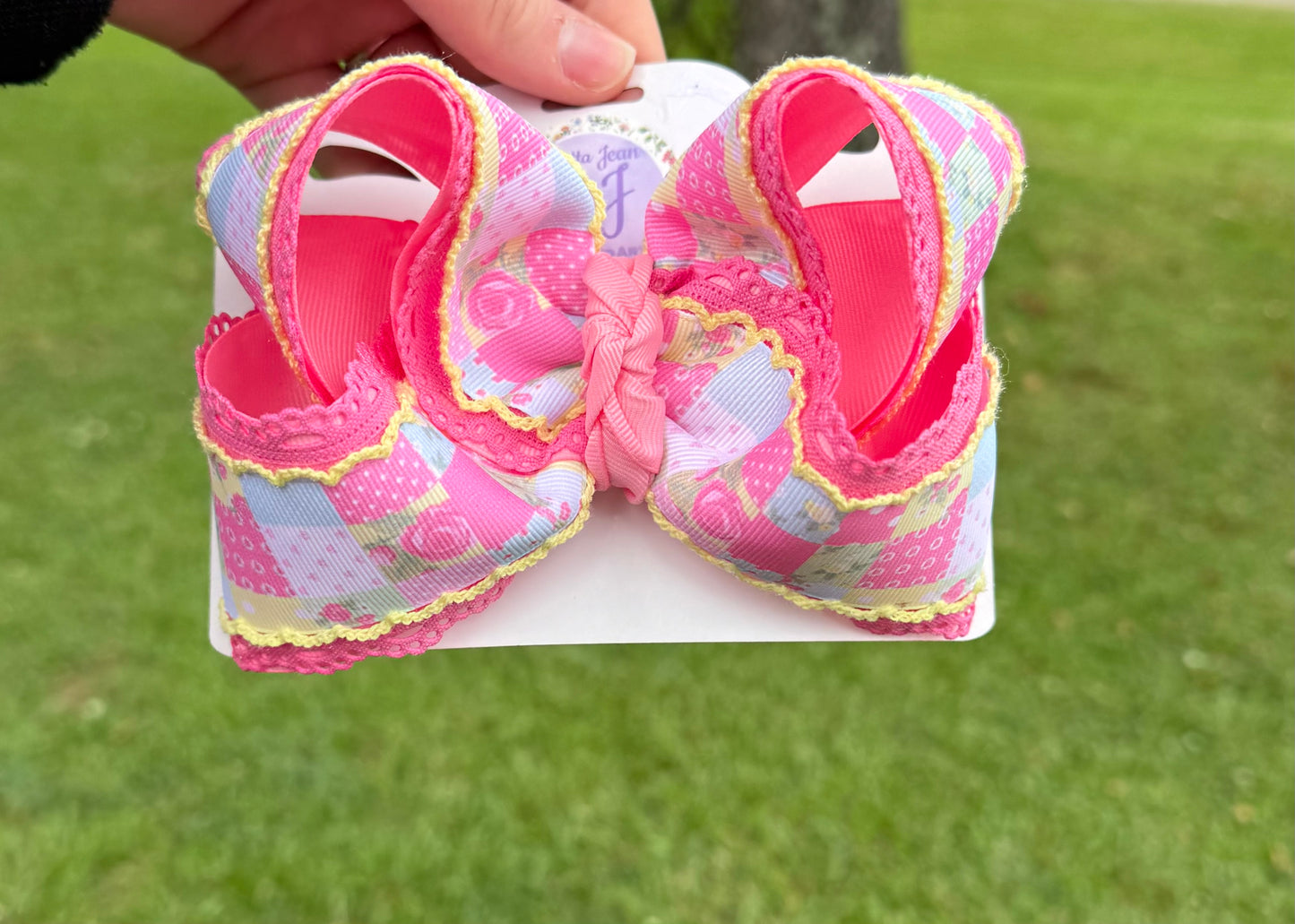 Pink and yellow patchwork 5 or 6 inch