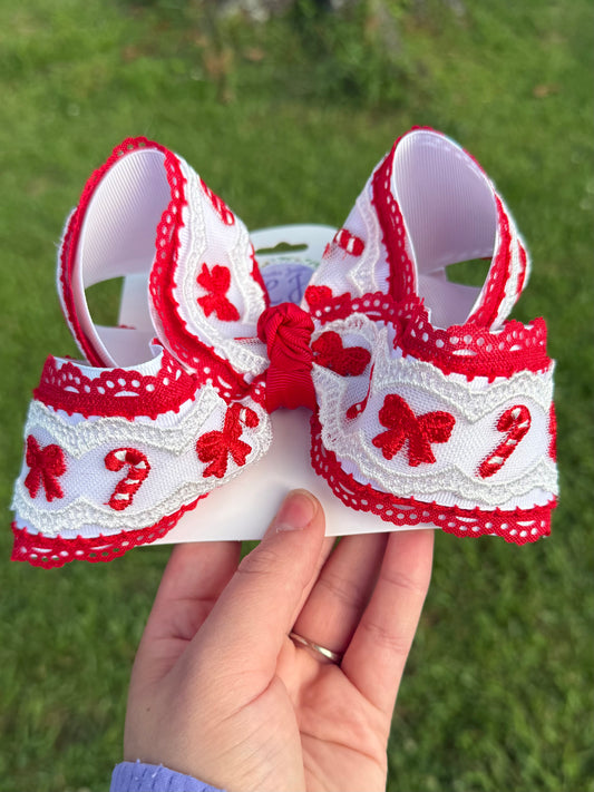 Candy cane lace bows - will ship to you early July