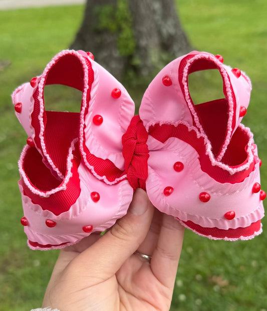 Pink and Red moonstitch with pearls