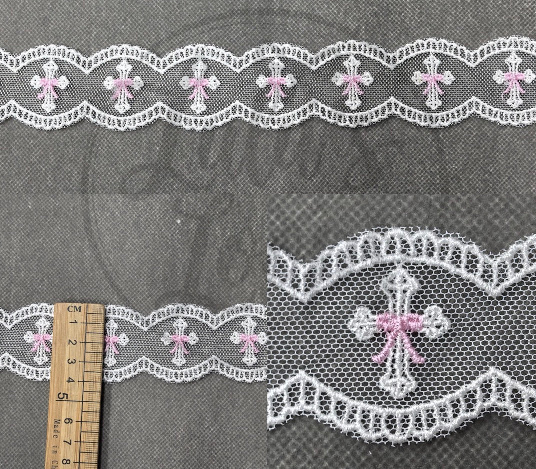 Cross with pink lace bow preorder