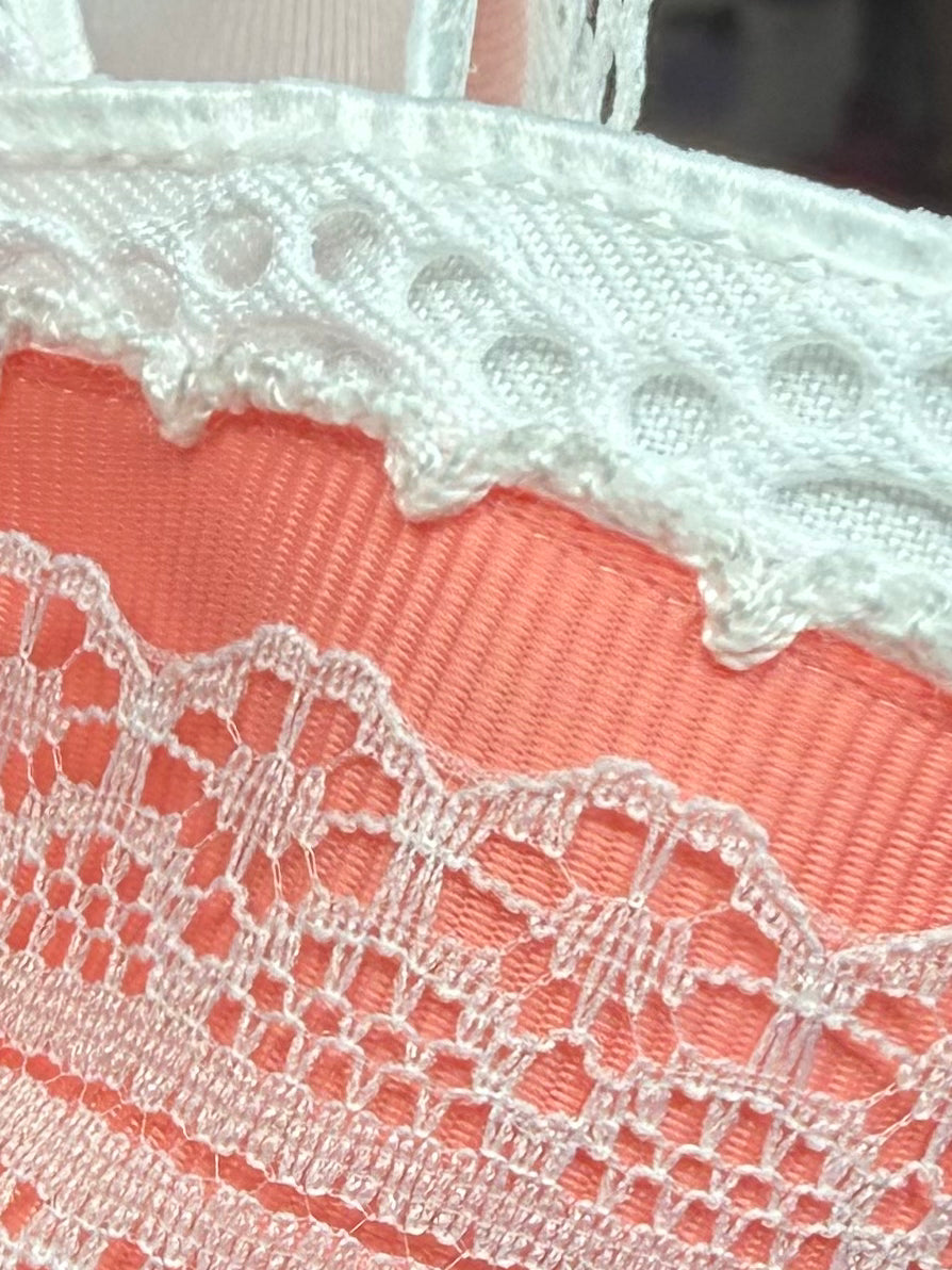 Peach and white moonstitch with lace