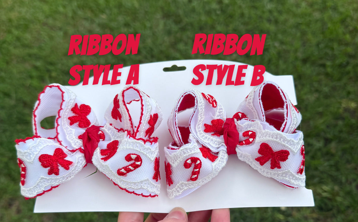 Candy cane lace bows - will ship to you early July